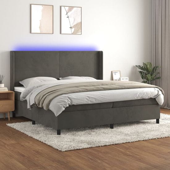 shumee sötétszürke bársony rugós és LED-es ágy matraccal 200x200 cm