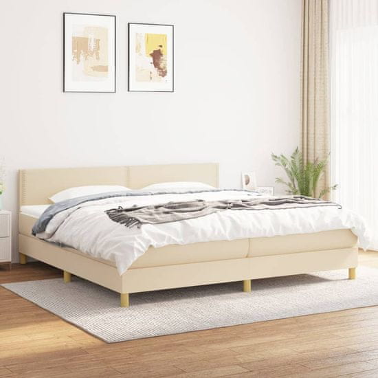 shumee krémszínű szövet rugós ágy matraccal 200 x 200 cm