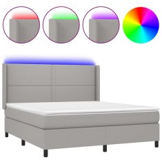 shumee világosszürke szövet rugós és LED-es ágy matraccal 160x200 cm