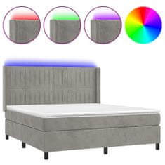 shumee világosszürke bársony rugós és LED-es ágy matraccal 180x200 cm