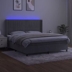 shumee világosszürke bársony rugós és LED-es ágy matraccal 180x200 cm