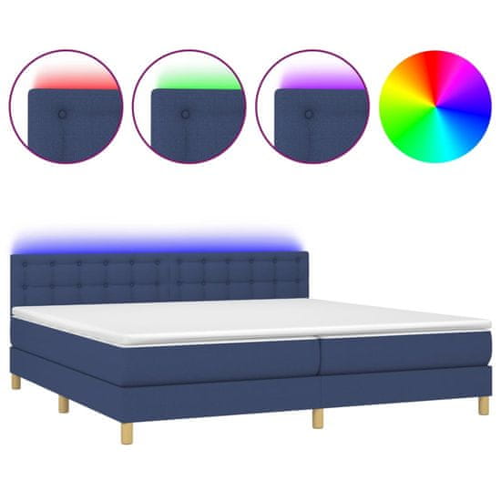 Vidaxl kék szövet rugós és LED-es ágy matraccal 200 x 200 cm 3134067