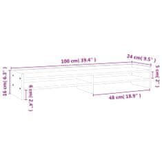 shumee szürke tömör fenyőfa monitorállvány 100x24x16 cm