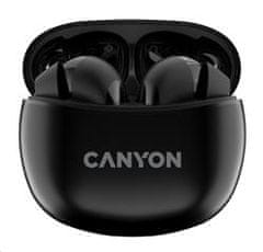 Canyon TWS-5 BT fejhallgató mikrofonnal, BT V5.3 JL 6983D4, 500mAh+40mAh tok 38 óráig, fekete színű