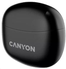 Canyon TWS-5 BT fejhallgató mikrofonnal, BT V5.3 JL 6983D4, 500mAh+40mAh tok 38 óráig, fekete színű