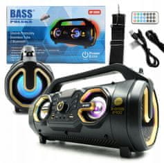 Bass USB FM SD cső akkumulátoros rádió 3000 mAh LED RGB Bluetooth BoomBox
