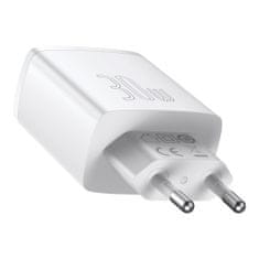 BASEUS Compact hálózati töltő adapter USB-C / 2x USB 30W 3A PD QC, fehér