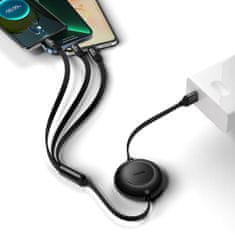 BASEUS Bright Mirror 3in1 Flat kábel USB - Micro USB / USB-C / Lightning 66W 1.1m, fekete