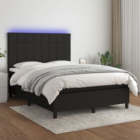 Greatstore fekete szövet rugós és LED-es ágy matraccal 140x190 cm