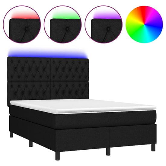 Vidaxl fekete szövet rugós és LED-es ágy matraccal 140x190 cm 3135111
