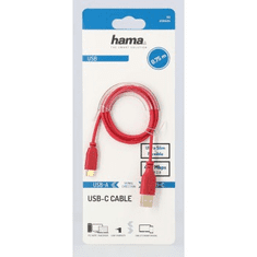 Hama USB-C 2.0 kábel A-C típus 0,75 m, Flexi-Slim, piros