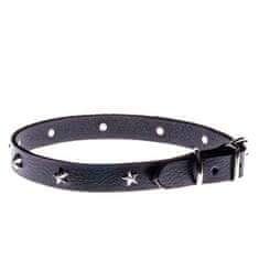 COBBYS PET Valódi bőr nyakörv, fekete, ezüst szinű csillagokkal díszített 15mm/35cm