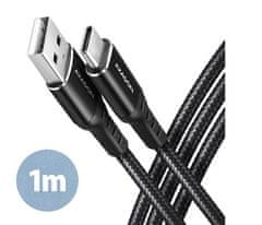 AXAGON BUCM-AM10AB, HQ kábel USB-C <-> USB-A, 1m, USB 2.0, 3A, ALU, fonott, fekete, fekete