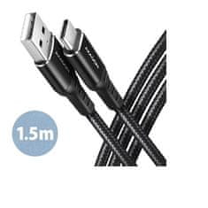 AXAGON BUCM-AM15AB, HQ kábel USB-C <-> USB-A, 1.5m, USB 2.0, 3A, ALU, fonott, fekete
