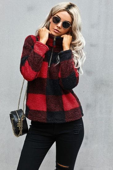 OMG! női kockás pulóver cipzárral Mauz fekete piros