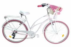 Davi  Bianca Cruiser Alumínium Női kerékpár 7 fokozat 28″, Fonott, 160-185 cm magasság, Fehér/Rózsaszín