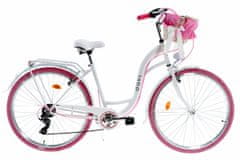 Davi  Emma Női kerékpár 7 fokozat 28″, Fonott, 160-185 cm magasság, Fehér/Rózsaszín