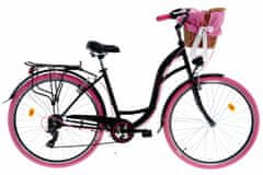 Davi  Emma Női kerékpár 7 fokozat 28″, Fonott, 160-185 cm magasság, Fekete/Rózsaszín