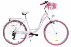 Davi  Maria Alumínium Női kerékpár 7 fokozat 28″, Fonott, 160-185 cm magasság, Fehér/Rózsaszín
