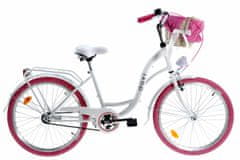 Davi  Amelia Gyerek kerékpár, 1 fokozat, 24″ kerék, 130-165 cm magassag, Fehér/Rózsaszín