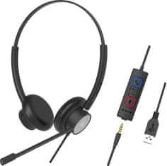 Tellur vezetékes headset Voice 420, binaurális, USB/3,5 mm-es jack, fekete