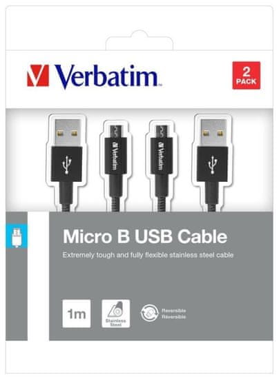 Verbatim Micro USB kábel 100cm + 100cm, SYNC + CHARGE fekete