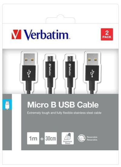 Verbatim Micro USB kábel 100cm + 30cm, SYNC + CHARGE fekete