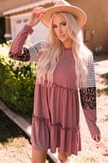 OMG! Női csíkos leopárdos patchwork mini ruha hosszú ujjú Manresa rózsaszín L