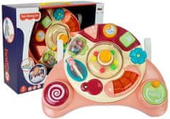 Lean-toys Interaktív panel bébi játék zenei állat hangok rózsaszínű