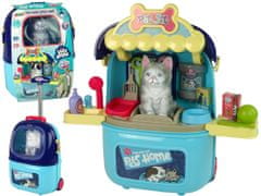 Lean-toys Szépségszalon készlet macskának, kisállatnak, bőröndben, hátizsákban, kék színben