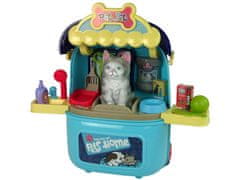 Lean-toys Szépségszalon készlet macskának, kisállatnak, bőröndben, hátizsákban, kék színben