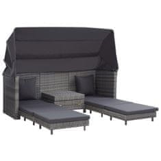 Greatstore 3-személyes szürke kinyitható műrattan kanapéágy tetővel