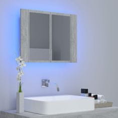 Greatstore betonszürke LED-es tükrös fürdőszobaszekrény 60 x 12 x 45 cm