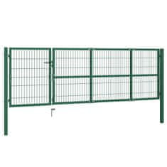 shumee zöld acél kerti kerítéskapu póznákkal 350 x 100 cm