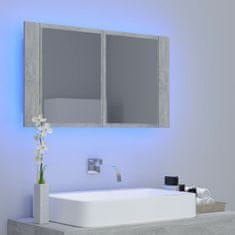 Greatstore betonszürke LED-es tükrös fürdőszobaszekrény 80 x 12 x 45 cm