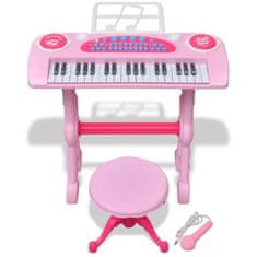 Vidaxl Játék 37 billentyűs zongora székkel és mikrofonnal rózsaszín 80118