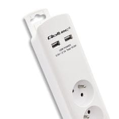 Qoltec túlfeszültségvédő szalag | 6 aljzat | 2 x USB | 1,8m | Fehér színű