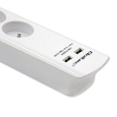 Qoltec túlfeszültségvédő szalag | 6 aljzat | 2 x USB | 1,8m | Fehér színű