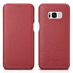 iCARER Bőr könyvtok valódi bőrből Samsung Galaxy S8 telefonra KP14910 piros