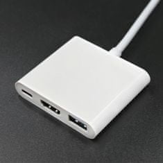Qoltec adapter USB 3.1 Type C male | HDMI A female + USB 3.0 A female + USB 3.1 Type C PD | 0,2m | Fehér