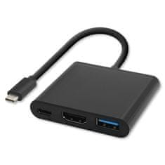 Qoltec adapter USB 3.1 Type C male | HDMI A female + USB 3.0 Type A female + USB 3.1 Type C PD | 0,2m | Fekete