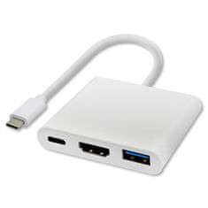 Qoltec adapter USB 3.1 Type C male | HDMI A female + USB 3.0 A female + USB 3.1 Type C PD | 0,2m | Fehér