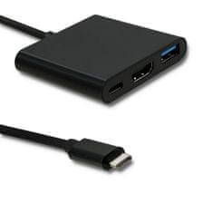 Qoltec adapter USB 3.1 Type C male | HDMI A female + USB 3.0 Type A female + USB 3.1 Type C PD | 0,2m | Fekete