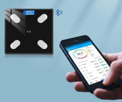 Verkgroup Intelligens LCD fürdőszobai bluetooth mérleg alkalmazással akár 180 kg-ig