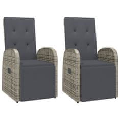 shumee 2 db szürke polyrattan dönthető kerti szék párnákkal