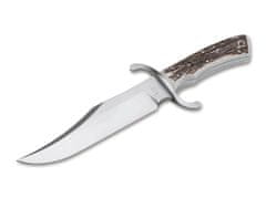 Böker 121547HH BOWIE N690 Szarvasvadász kés 19,8 cm, szarvas agancs, bőr tok