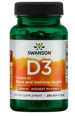 Swanson D3-vitamin, 5000 NE, nagyobb hatékonyság, 250 lágygél kapszula