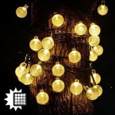 Polux Napelemes kerti lámpa LED dekoratív GIRLANDA LÁNCFÉNY 20x LED GOLYÓKAT 2700K Meleg fehér