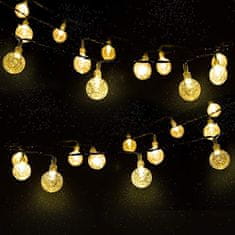 LUMILED Napelemes kerti lámpa LED fénylánc 6,35m GIRLANDA GALLA s 30x LED dekoratív GOLYÓKAT 3000K Meleg fehér