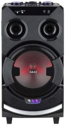 hordozható hangszóró akai ABTS-112 szuper hangzás bluetooth usb aux bemenet led fények karaoke funkció fm tuner 60 watt teljesítmény led diódák